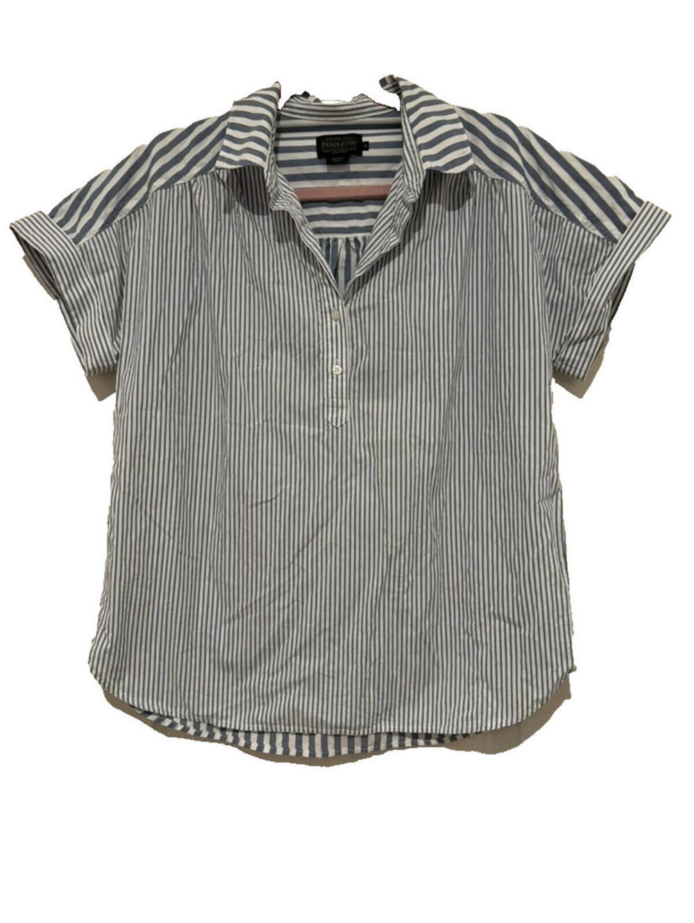 Pendleton sz S short sleeve blue/white 3/4 button down collared cotton shirt G - Picture 1 of 2